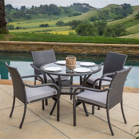 HTTH 5 Pieces Wicker Patio Furniture Sets Patio Chairs with Ottoman Outdoor Patio Furniture with Storage Table Patio Set for Porch,Balcony,Lawn(Brown-Blue) 3. . 5 piece wicker patio set